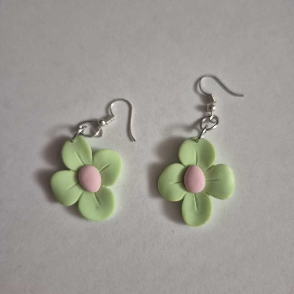 Green and Pink Flower Earrings